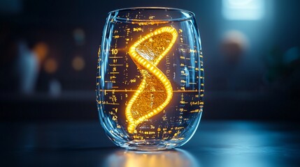 Lemon DNA helix, vibrant glowing strands inside, scientific study vibe
