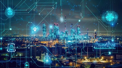 data communication technology Smart factory. digital transformation cloud integration