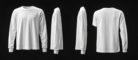 A 3D rendering of a plain white long-sleeve t-shirt.