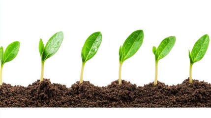Seedling in its mid-growth stage, reaching upward, soil rich in texture, minimal white background, perfect for educational banners