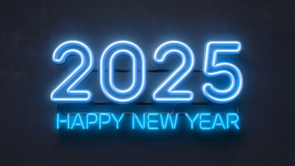 happy new year 2025 written with blue lights on dark background 