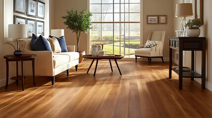 Fototapeta premium Warm Oak Wood Floor with Rich Honey Finish, Adding Rustic Charm to Any Room