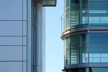 Contemporary urban architecture featuring a motorized crane and unique glass office tower design