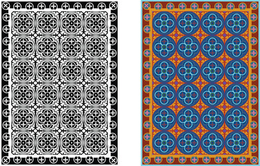 set of colored and black and white seamless patterns geometric Islamic art arabesque.