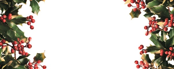 Fototapeta premium A beautiful vertical Christmas holly border, perfect for holiday greeting cards and decorations.