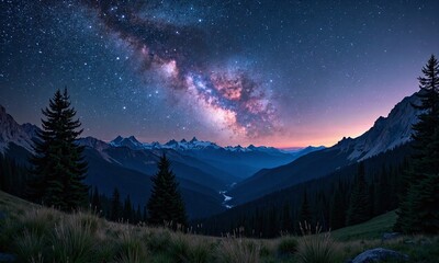 Night sky Milky Way galaxy starry panorama mountain