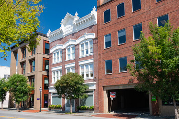 Rows of magnificent old buildings in historic downtown Charleston, South Carolina.