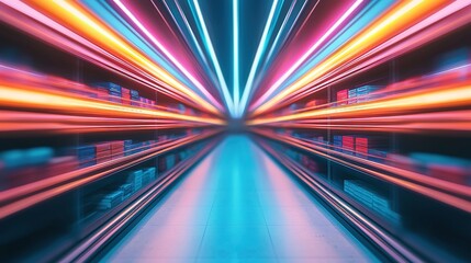 A mesmerizing view of vibrant light trails converging towards a central point, creating a dynamic sense of movement and depth.