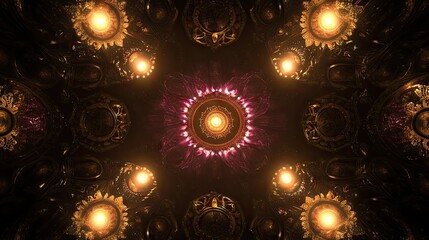 Intricate Decorative Ceiling with Golden Lights