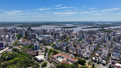 Porto Alegre Skyline At Porto Alegre In Rio Grande Do Sul Brazil. Downtown District. Highrise Buildings. Beautiful City Skyline. Porto Alegre Skyline At Porto Alegre In Rio Grande Do Sul Brazil. 