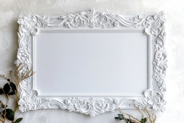 A crisp white Christmas background with a decorative frame, ideal for holiday greetings.