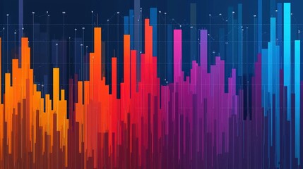 A vibrant, colorful graph displaying fluctuating data trends against a dark background, showcasing data visualization techniques.