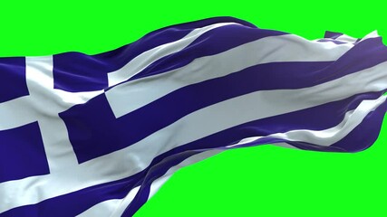 Greece flag - 3D realistic waving flag on green screen background for chroma key