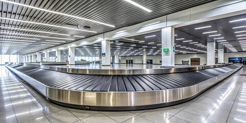 Fototapeta premium Empty conveyor belt at international airport in arrival and baggage claim area , luggage, suitcase, travel