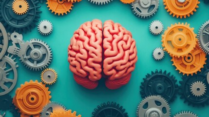 Vibrant brain with gears graphic representation