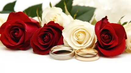 Obraz premium Elegant Roses and Wedding Rings Arrangement