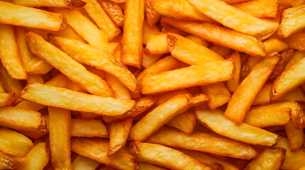 A large pile of classic French fries with a golden-yellow color