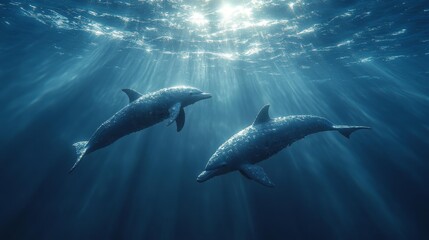 Obraz premium Dolphins Swimming Among Plastic in Ocean. Generative AI