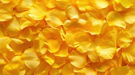 Yellow flower petals background, vibrant floral texture, natural beauty, bright and cheerful ambiance with soft petals scattered together creating a warm visual impact