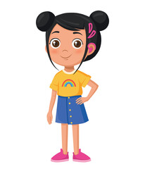 Fototapeta premium Cartoon girl character in stylish clothes isolated on white background.