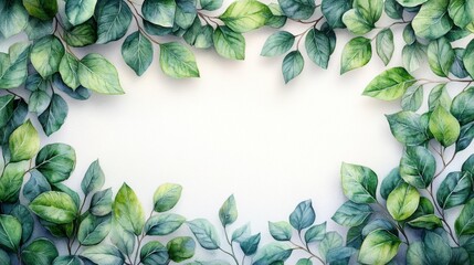 Fototapeta premium Watercolor Green Leaf Border Frame. Generative AI