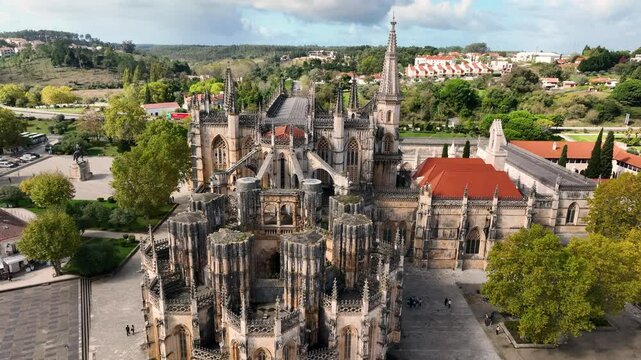 Aerial view of stunning Monastery of Batalha, Leiria, Portugal, UNESCO World Heritage Site