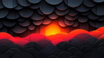 Fototapeta premium Abstract Dark Sky with Fiery Sunset Over Hills. Generative AI