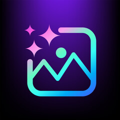 AI Photo Generate logo, Artificial Intelligence colorful rainbow Gradient icon modern minimal blinking Stars icon vector design , for your futuristic website or application image generator with AI