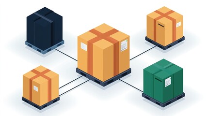Fototapeta premium A graphic depicting multiple boxes connected by lines, representing inventory management, shipping, or logistics.