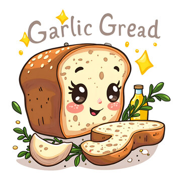 Discover the joy of garlic gread  a whimsical bread character to brighten your day , digital illustration of character design concept.