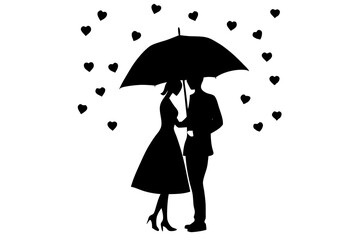 Rain of love2. Silhouettes of man and woman standing and hugging 