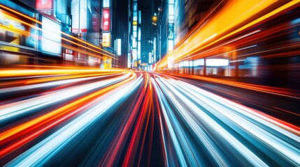 Obraz premium Speeding Light Trails in Urban City 