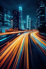 Fototapeta premium Cityscape with Light Trails at Night 