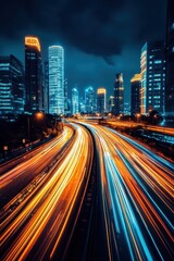 Fototapeta premium Cityscape with Light Trails at Night 
