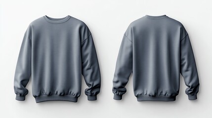 Front and back view mockup of a powder blue longsleeved tshirt on a white background, realistic texture, clean and sharp presentation