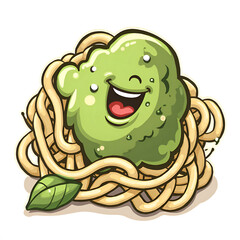 Obraz premium Embrace the joy of tasty adventures with this playful pasta pesto character , digital illustration of character design concept.