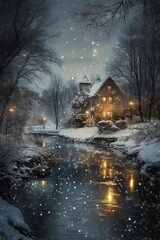 A serene snowfall scene, enhancing the magic of winter.
