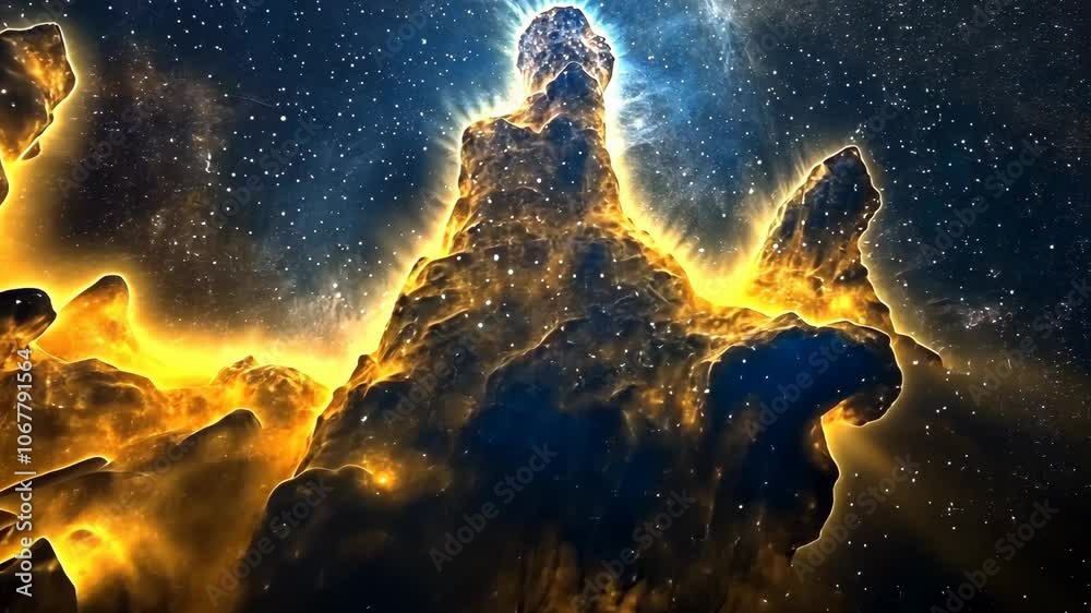 Wall mural a large, glowing nebula in space, with a bright, central point of light
