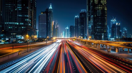 Fototapeta premium Night Cityscape with Light Trails