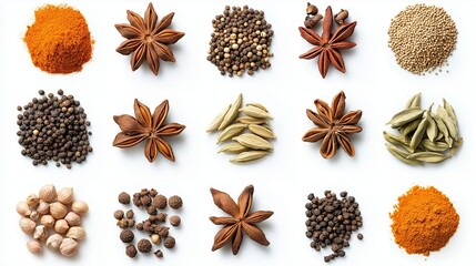 collection of spices isolated on white background