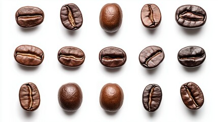 collection of coffee beans isolated on white background