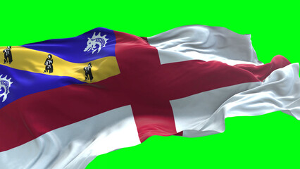Fototapeta premium Herm flag - 3D realistic waving flag on green screen background for chroma key
