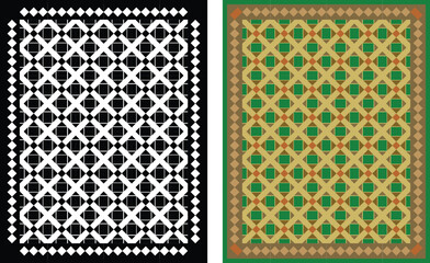 set of colored and black and white seamless patterns geometric Islamic art arabesque.