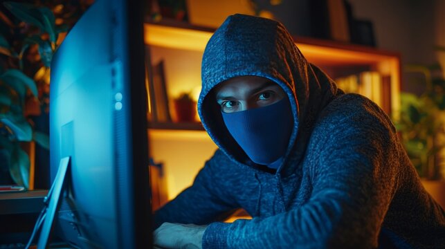 Mysterious Figure Hiding Behind Computer Screen