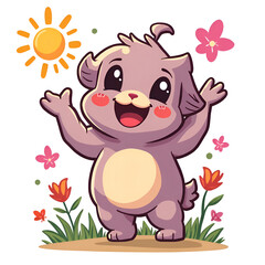 Obraz premium Celebrate every day with joy and happiness like this cheerful pup in a colorful garden , digital illustration of cute character design concept.