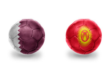 football balls with national flags of kyrgyzstan and qatar ,soccer teams. on the white background.
