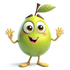 An animated olive character spreads joy and happiness with a welcoming smile, 3d rendering of character design concept.