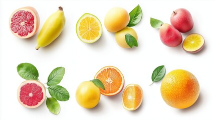 collection of healthy fruits isolated on white background