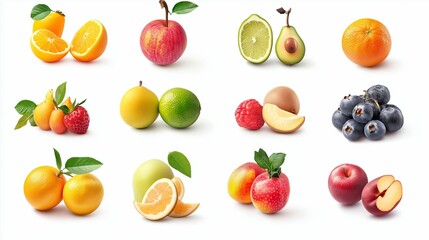 collection of healthy fruits isolated on white background