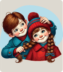 Cute Winter Portraits of Brother and Sister